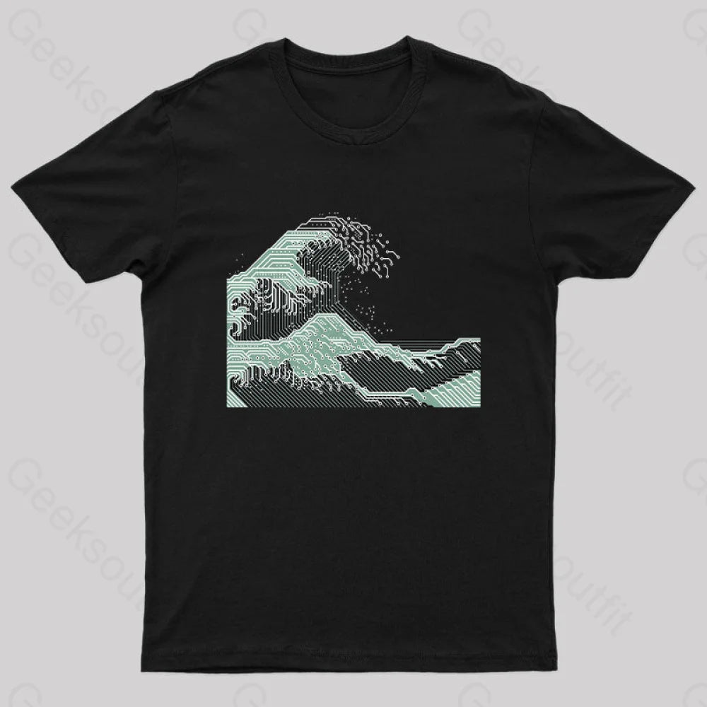 Circuitized Wave Geek T-Shirt Black / S