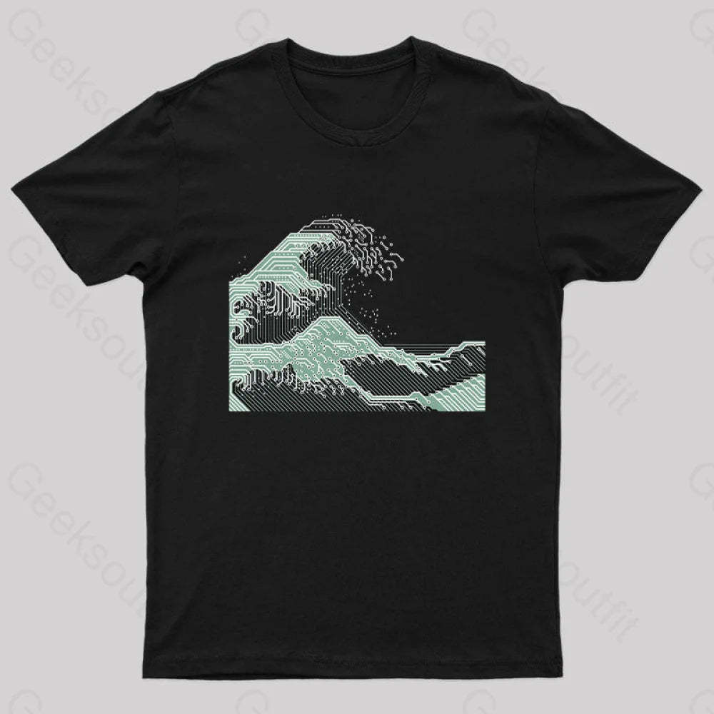 Circuitized Wave Geek T-Shirt Black / S