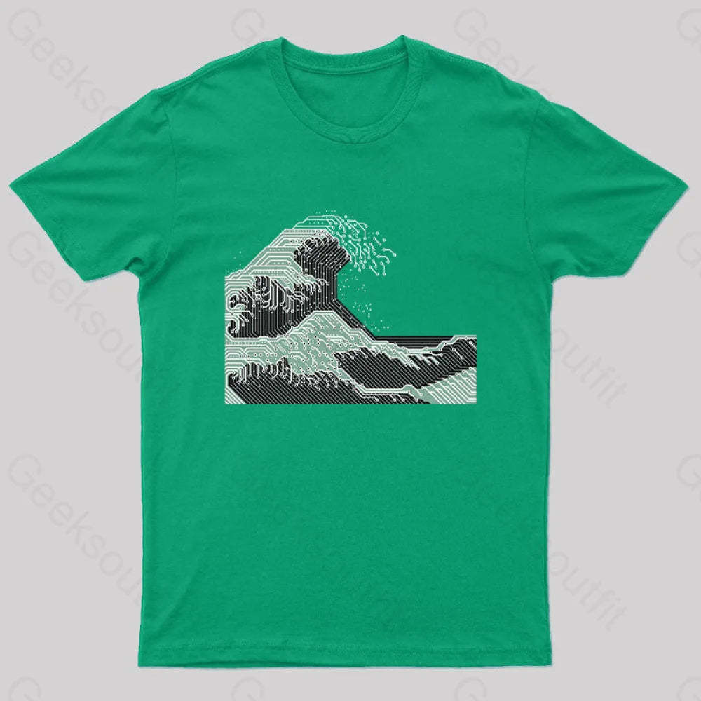 Circuitized Wave Geek T-Shirt Green / S