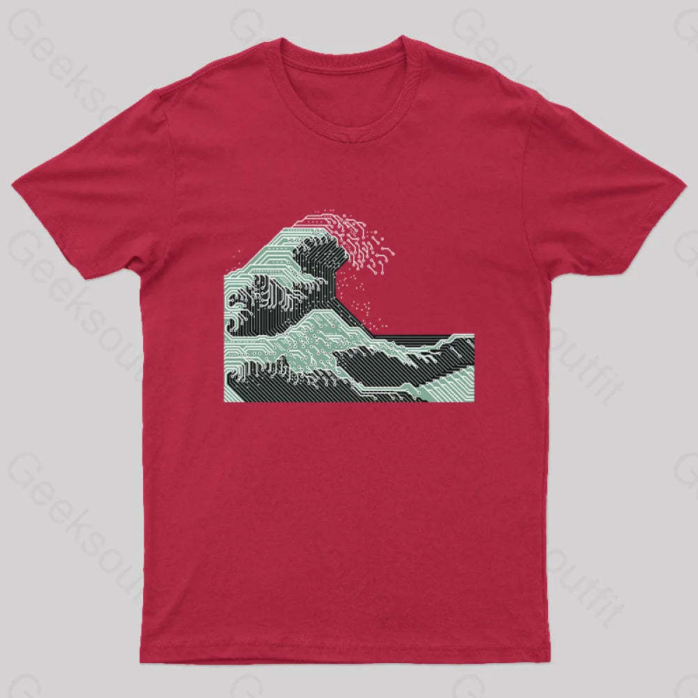 Circuitized Wave Geek T-Shirt Red / S