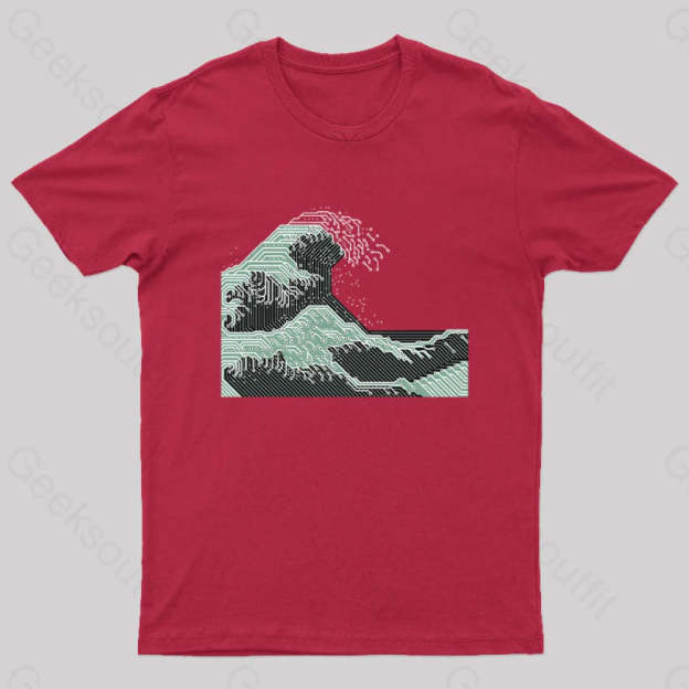 Circuitized Wave Geek T-Shirt Red / S