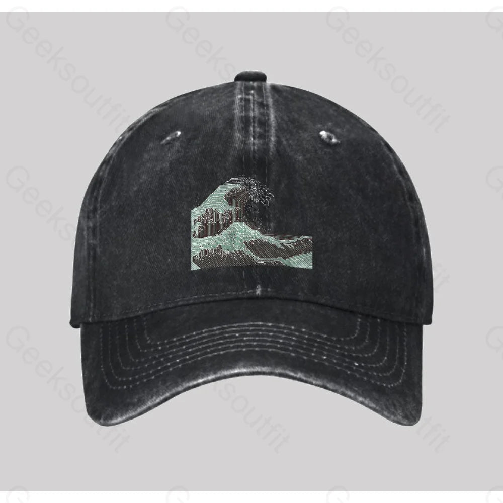 Circuitized Wave Washed Vintage Baseball Cap Black