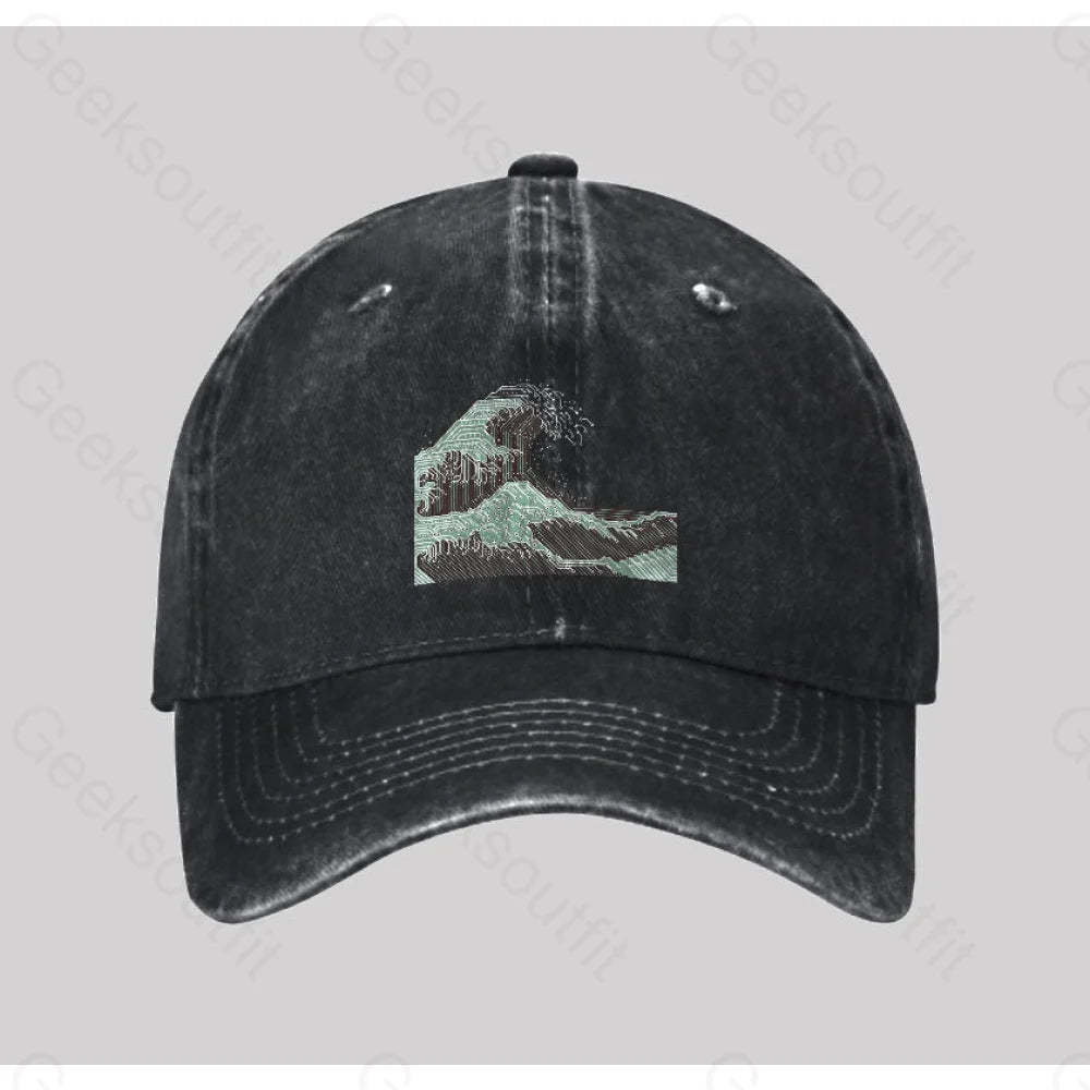 Circuitized Wave Washed Vintage Baseball Cap Black