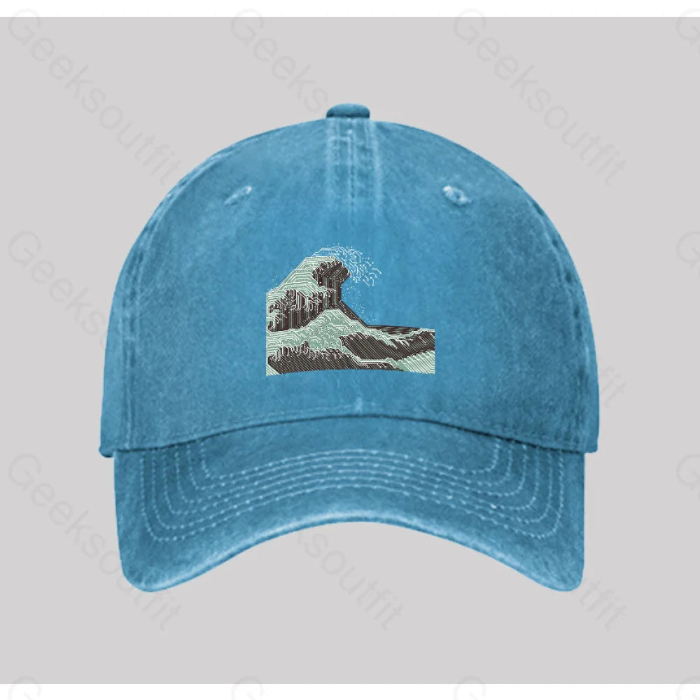 Circuitized Wave Washed Vintage Baseball Cap Blue
