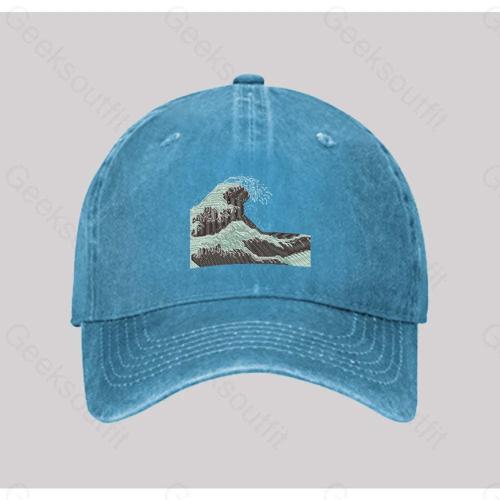 Circuitized Wave Washed Vintage Baseball Cap Blue