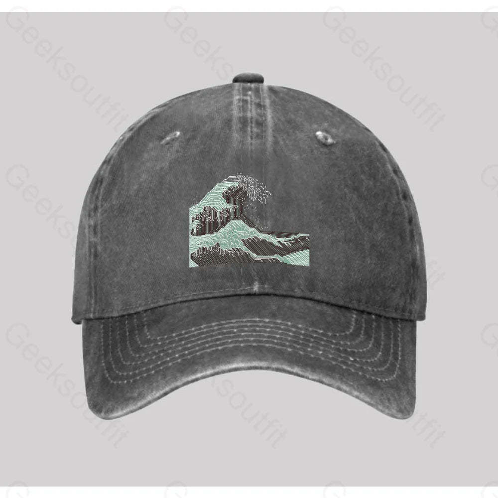 Circuitized Wave Washed Vintage Baseball Cap Grey