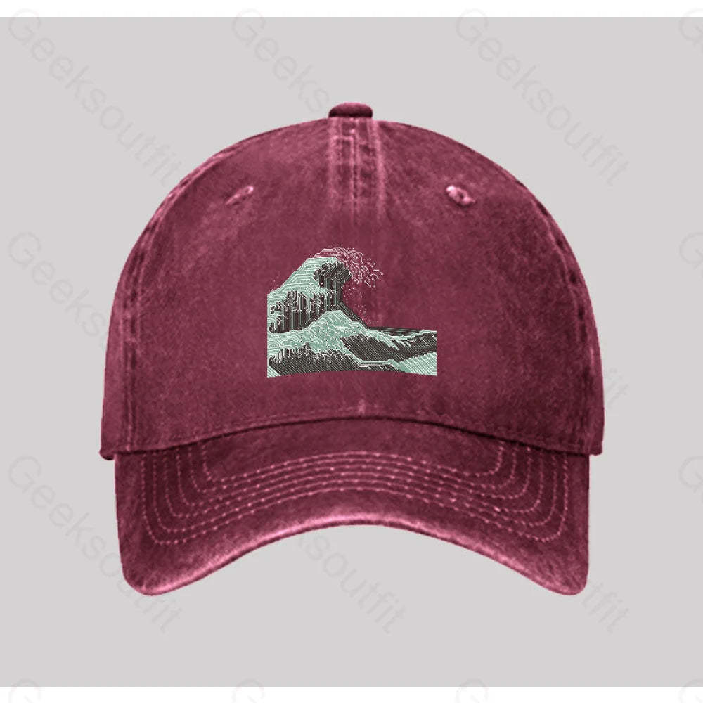 Circuitized Wave Washed Vintage Baseball Cap Red