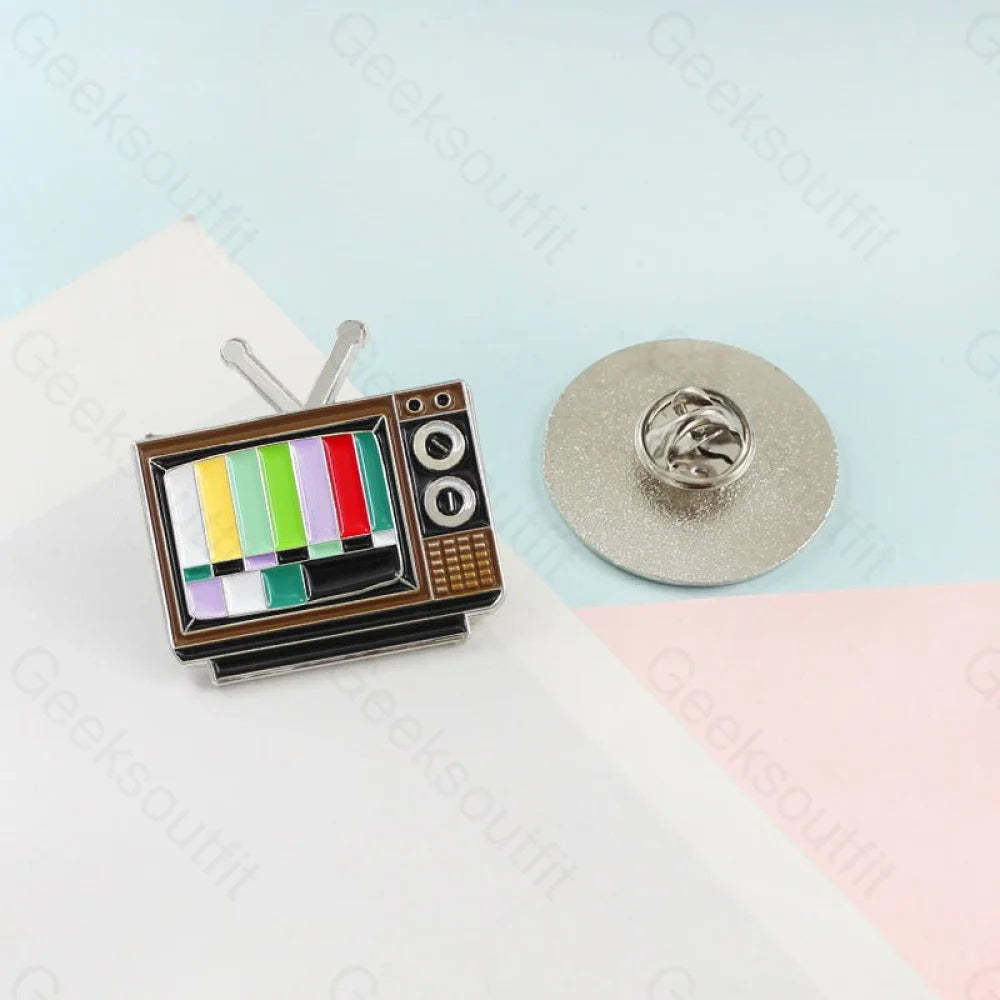 Classic Vintage TV Brooch No Signal Rainbow Colored TV Screen Shape Pins - Geeksoutfit