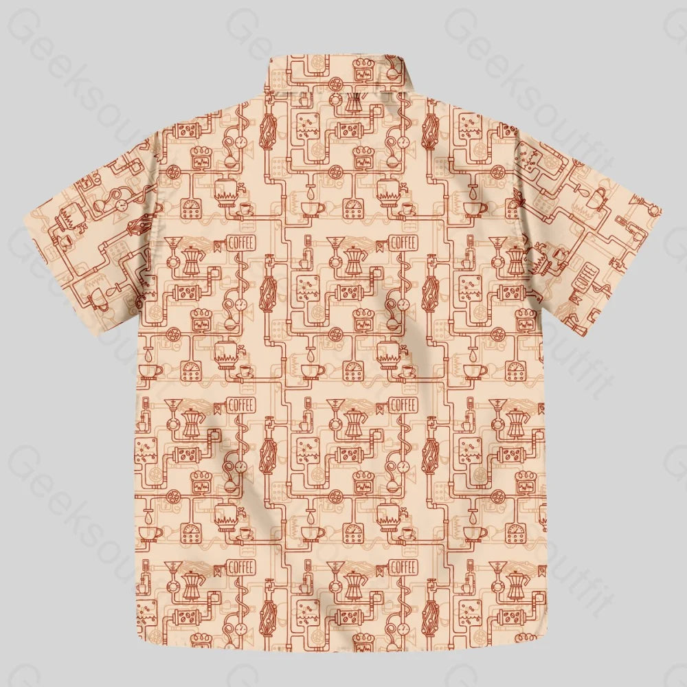 Coffee Moka Pot Button Up Pocket Shirt - Geeksoutfit