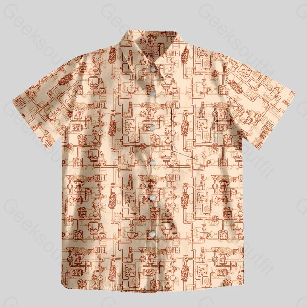 Coffee Moka Pot Button Up Pocket Shirt - Geeksoutfit