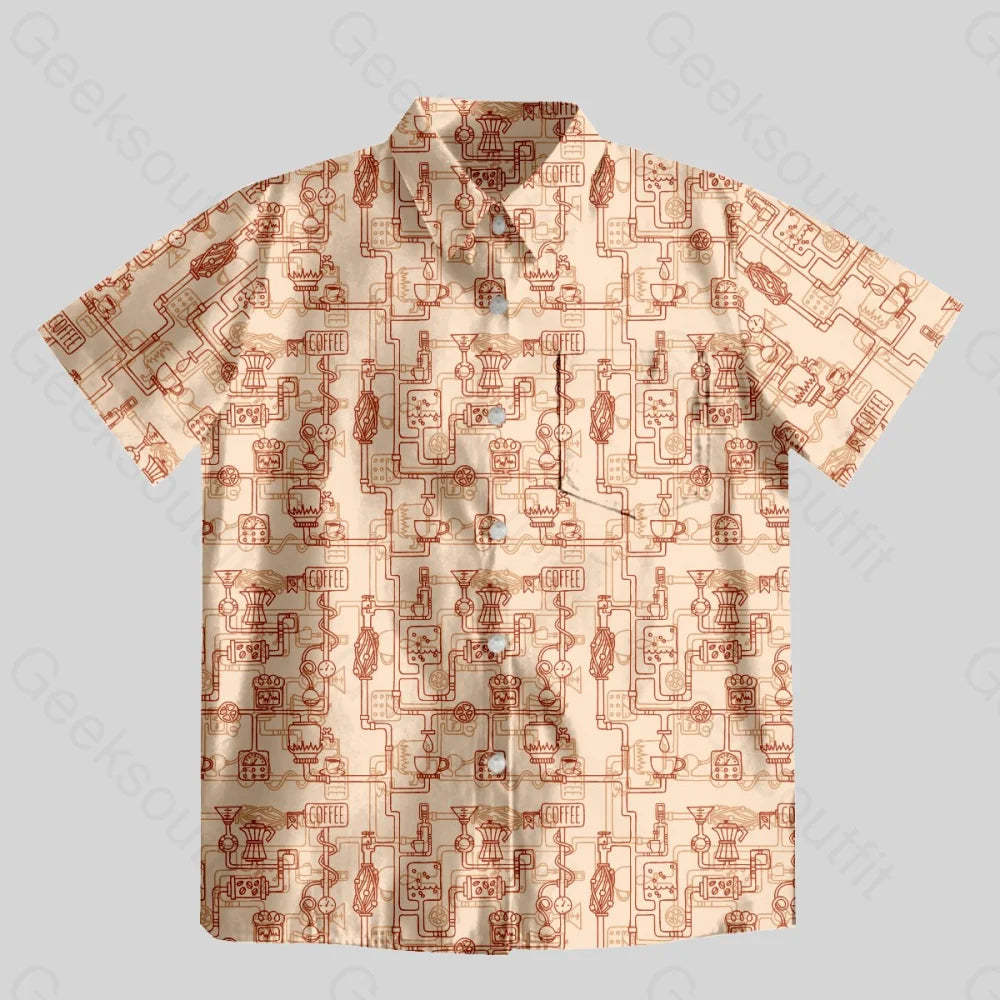 Coffee Moka Pot Button Up Pocket Shirt - Geeksoutfit