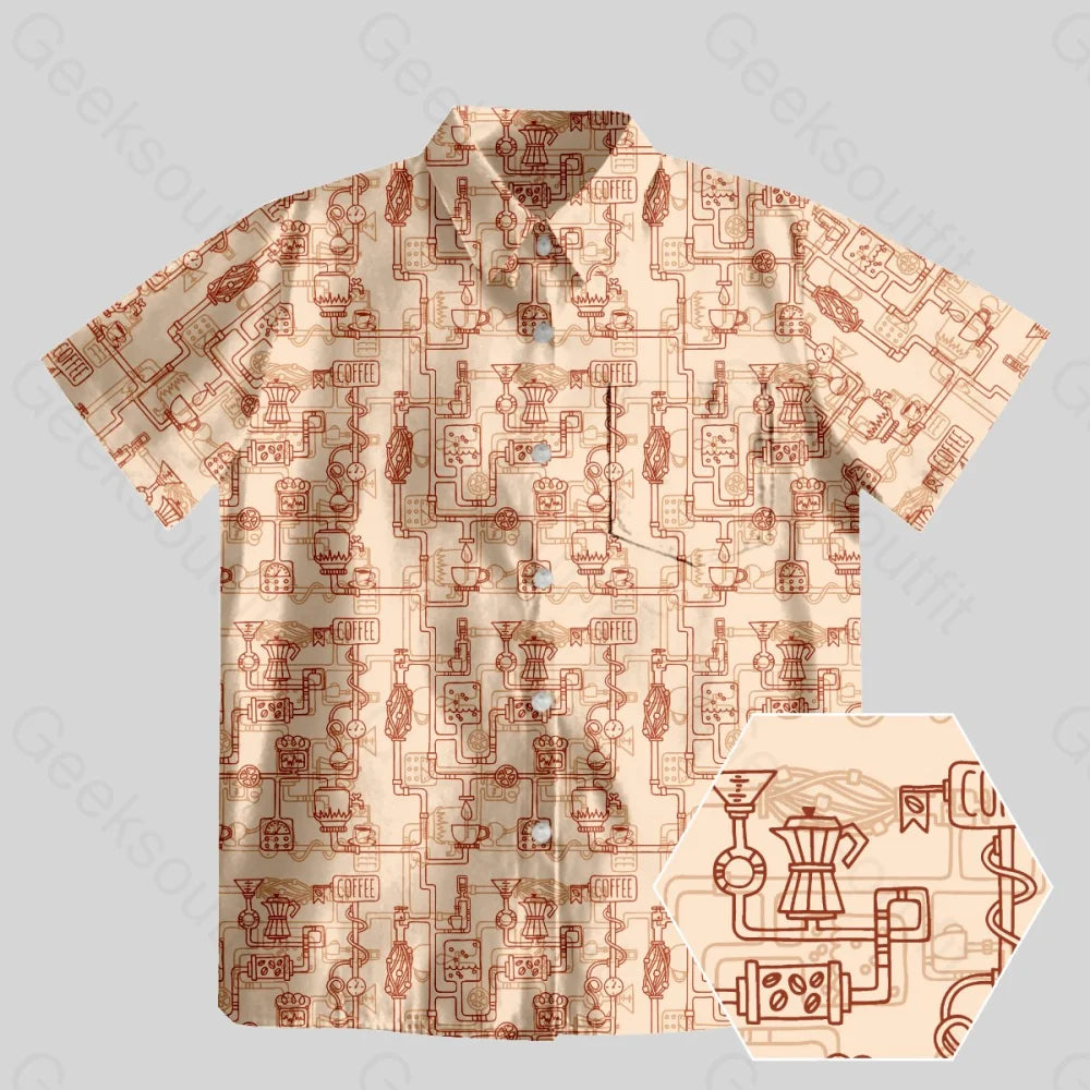 Coffee Moka Pot Button Up Pocket Shirt - Geeksoutfit