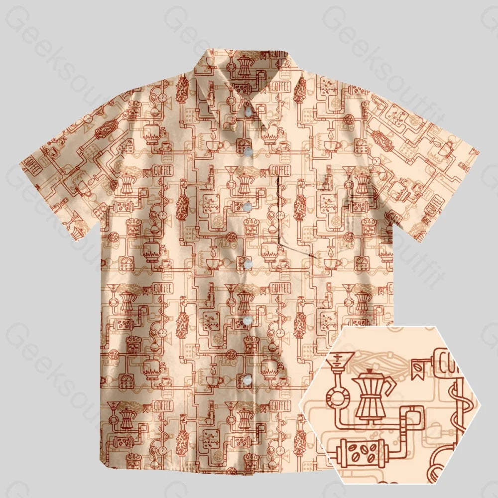 Coffee Moka Pot Button Up Pocket Shirt - Geeksoutfit