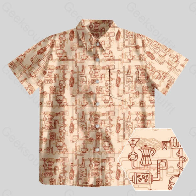 Coffee Moka Pot Button Up Pocket Shirt - Geeksoutfit