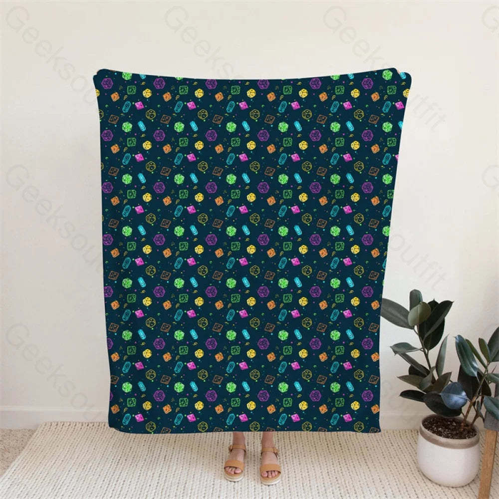 Colorful Dnd Dice Rpg Flannel Blanket