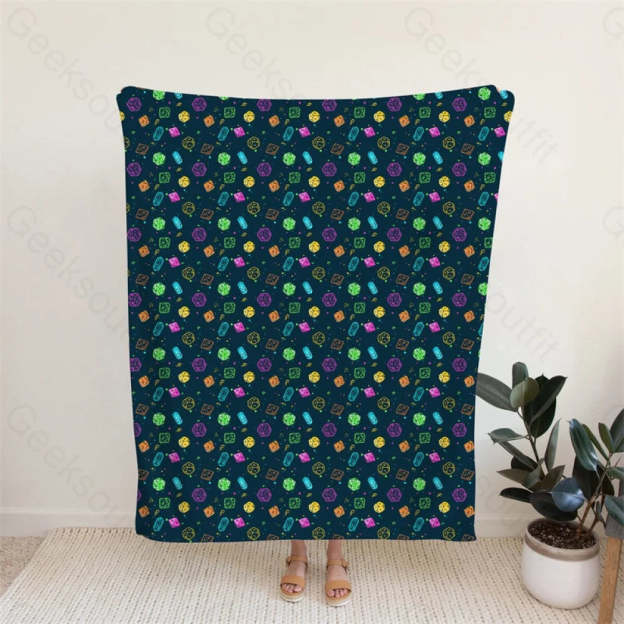 Colorful Dnd Dice Rpg Flannel Blanket