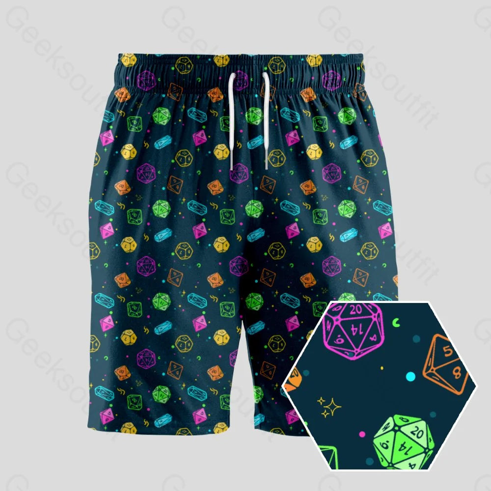 Colorful DND Dice RPG Geeky Drawstring Shorts - Geeksoutfit