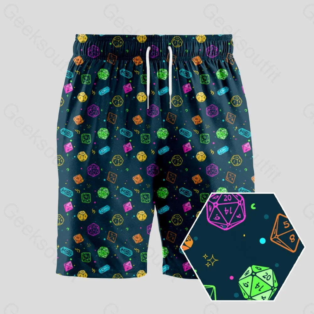 Colorful DND Dice RPG Geeky Drawstring Shorts - Geeksoutfit