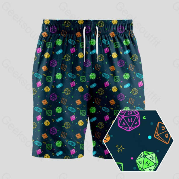 Colorful DND Dice RPG Geeky Drawstring Shorts - Geeksoutfit