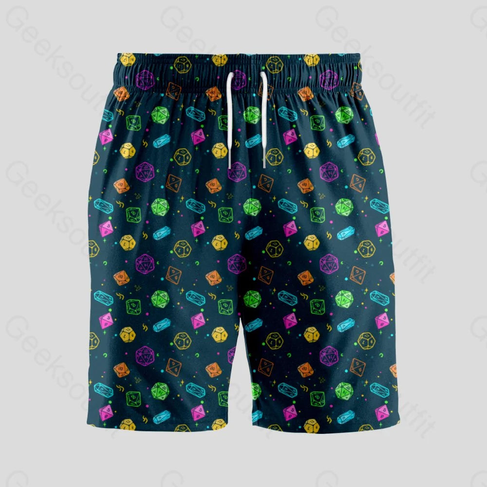 Colorful DND Dice RPG Geeky Drawstring Shorts - Geeksoutfit