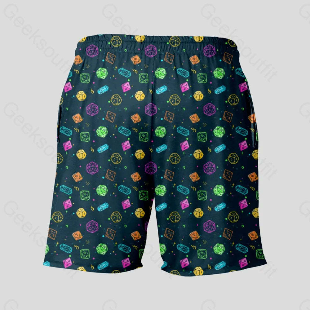 Colorful DND Dice RPG Geeky Drawstring Shorts - Geeksoutfit