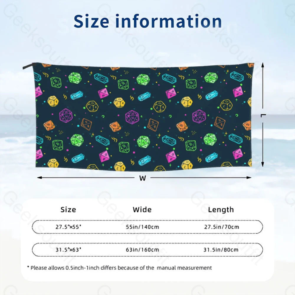 Colorful Dnd Dice Rpg Quick Drying Beach Towel