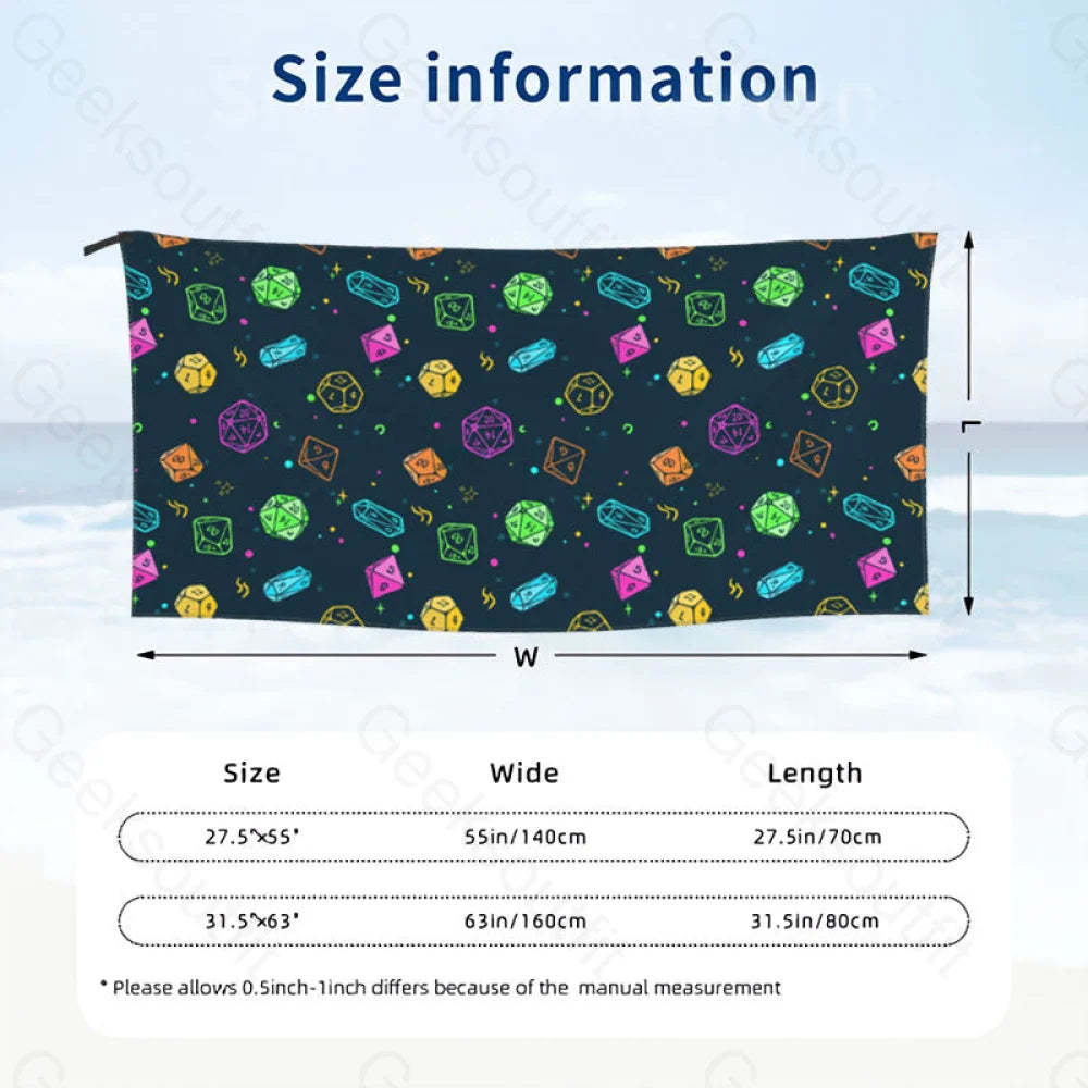 Colorful Dnd Dice Rpg Quick Drying Beach Towel
