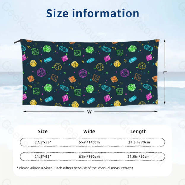 Colorful Dnd Dice Rpg Quick Drying Beach Towel