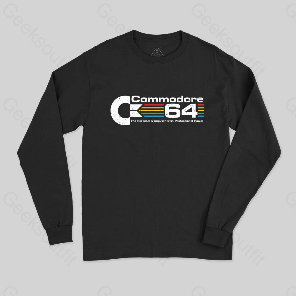 Commodore 64 Nerd Long Sleeve T-Shirt Black / S