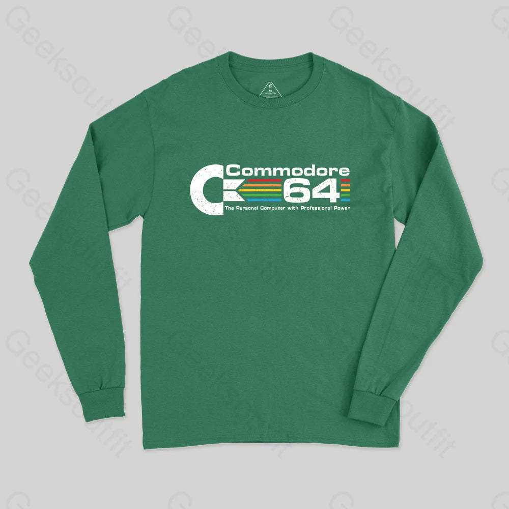 Commodore 64 Nerd Long Sleeve T-Shirt Green / S