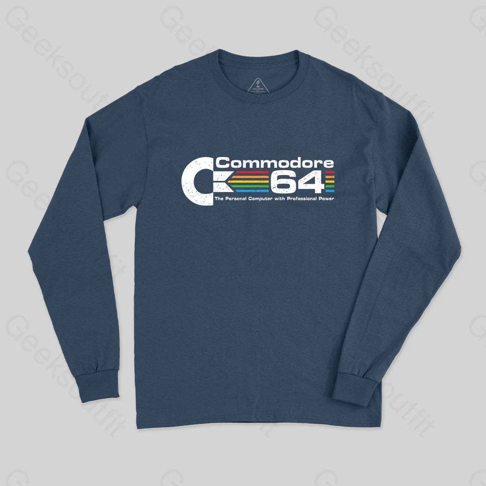 Commodore 64 Nerd Long Sleeve T-Shirt Navy / S