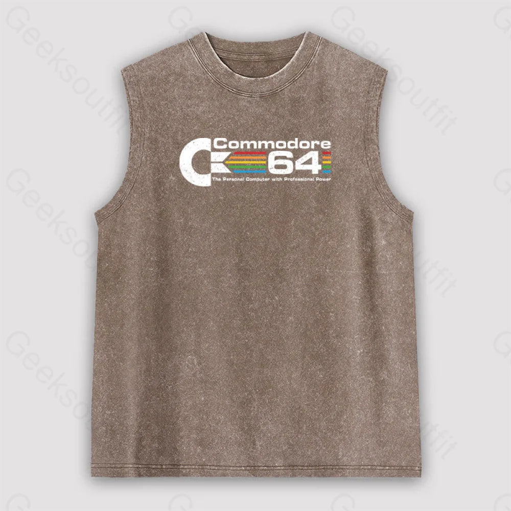Commodore 64 Unisex Washed Tank Brown / S