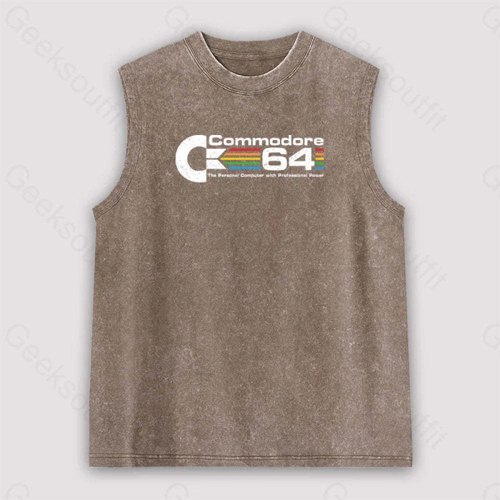 Commodore 64 Unisex Washed Tank Brown / S