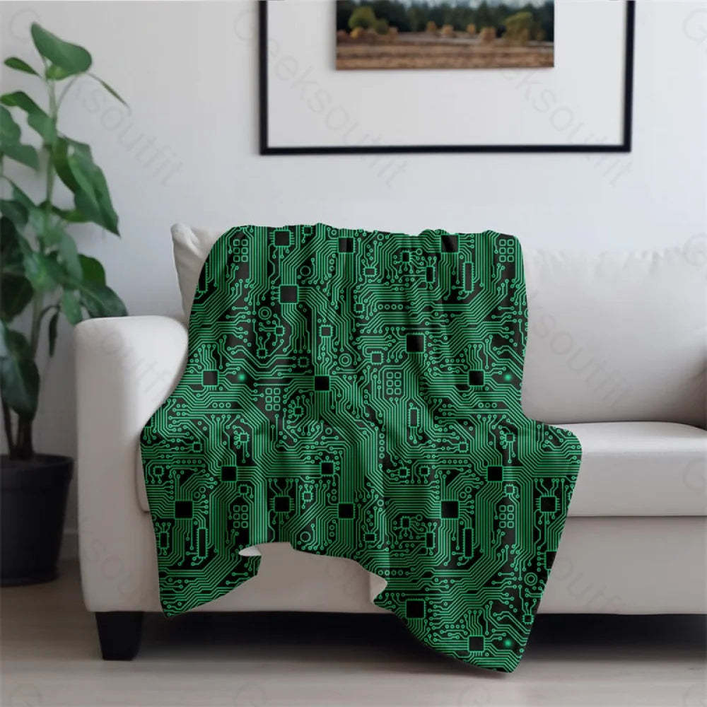 Computer Circuit Board Green Flannel Blanket 74*101Cm / Geekfb010