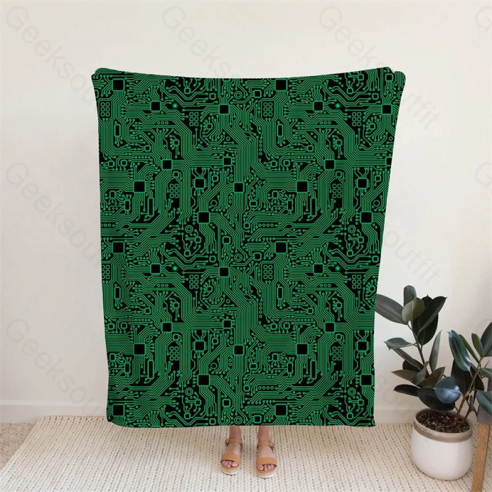 Computer Circuit Board Green Flannel Blanket