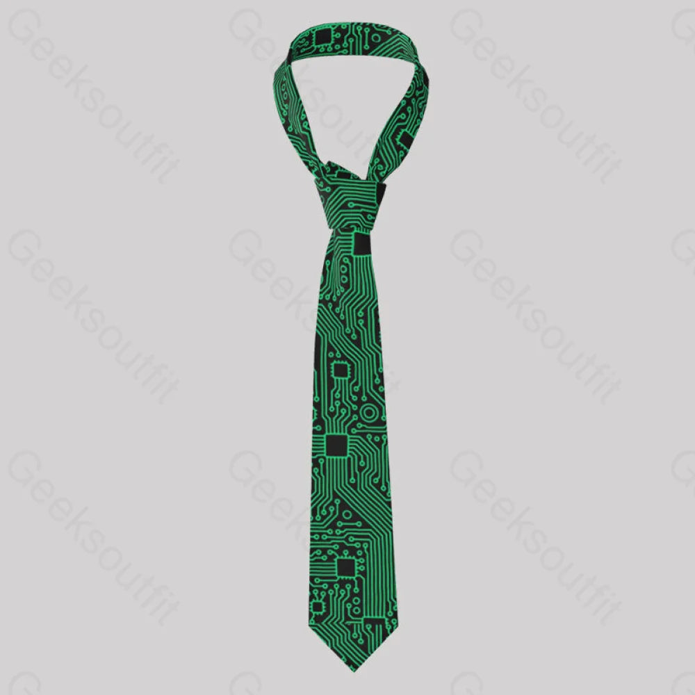 Computer Circuit Board Green Geek Neckties