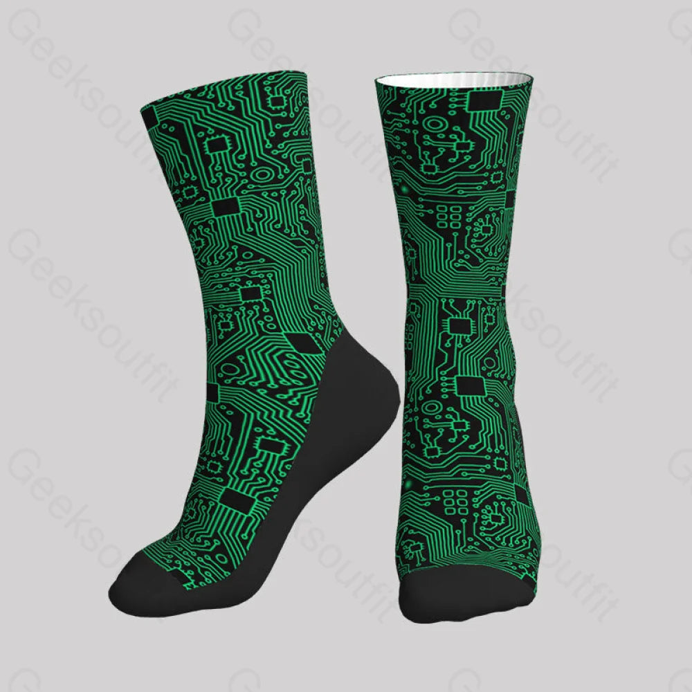 Computer Circuit Board Green Men’s Socks