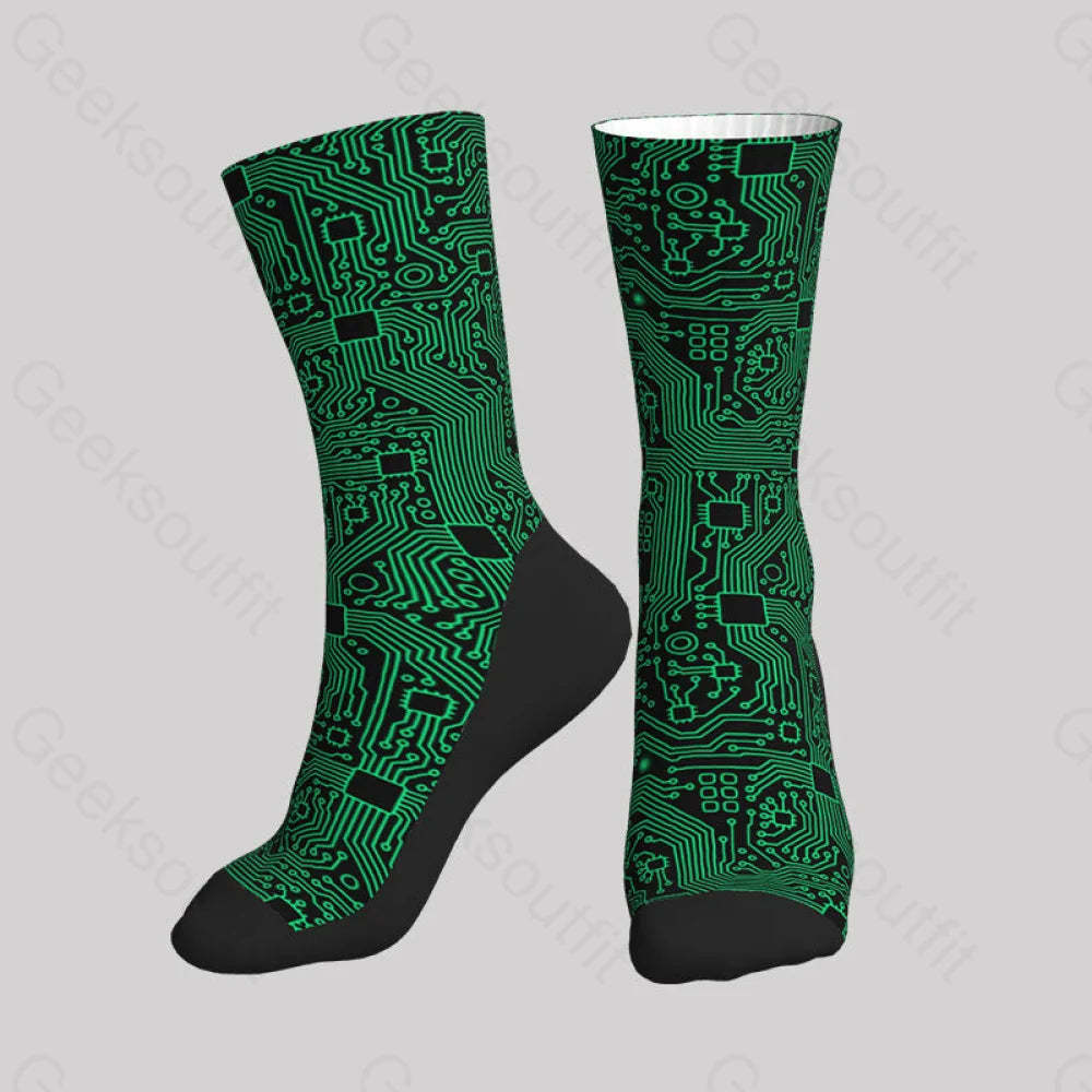 Computer Circuit Board Green Men’s Socks