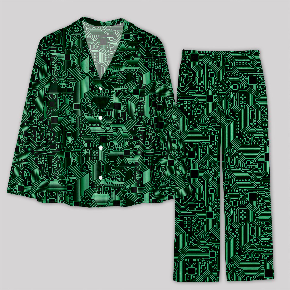 Computer Circuit Board Green Pajamas Set - Geeksoutfit