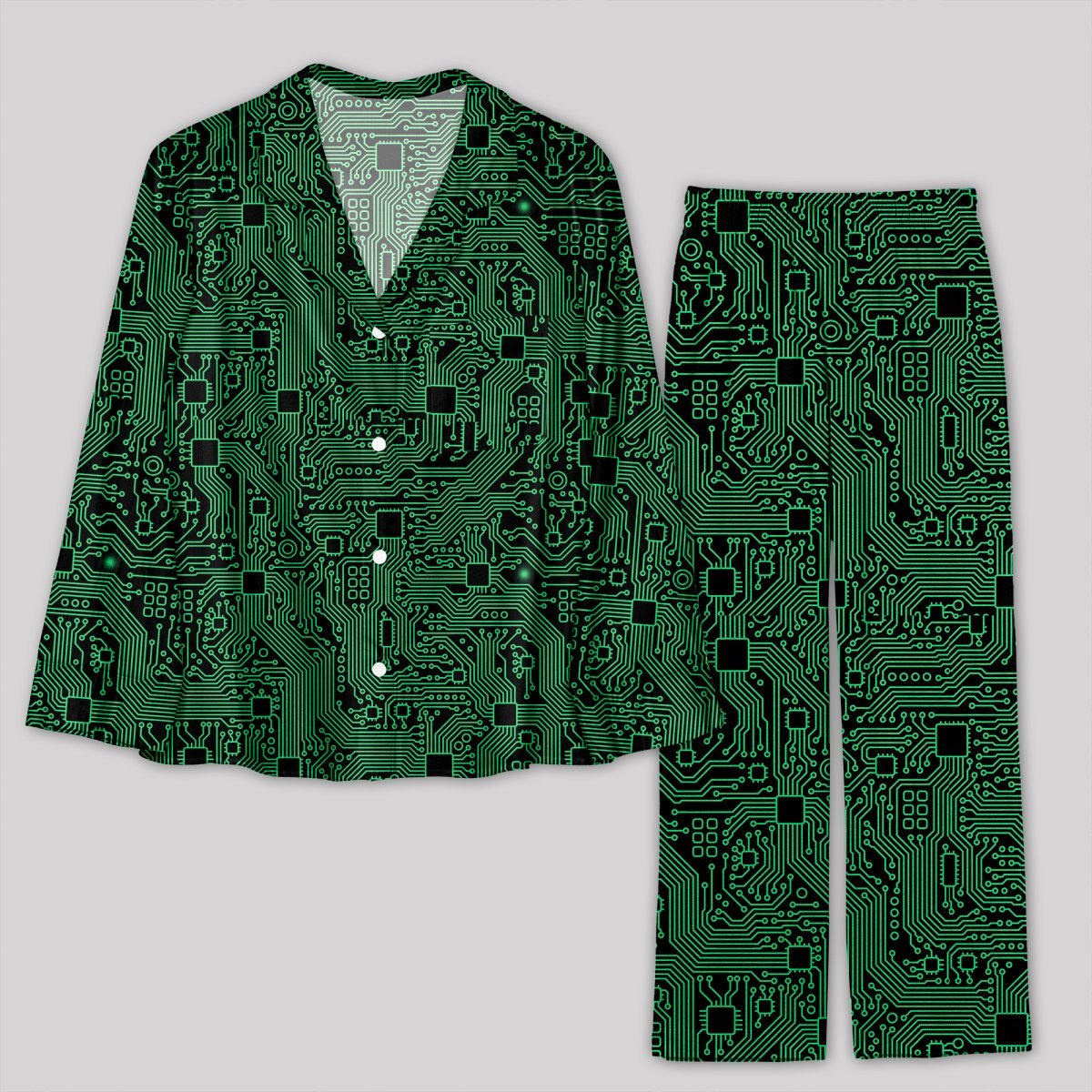 Computer Circuit Board Green Pajamas Set - Geeksoutfit