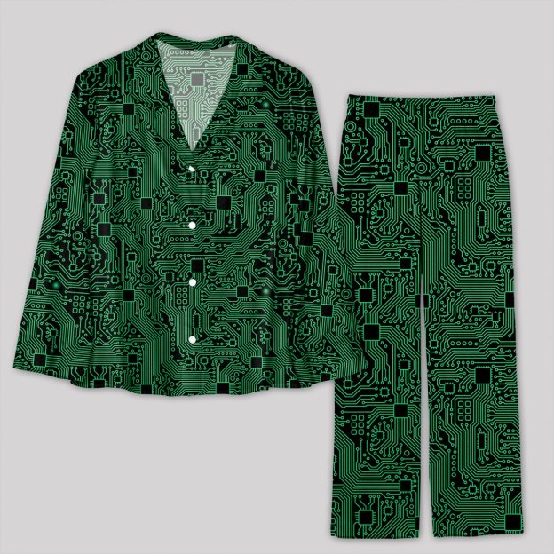 Computer Circuit Board Green Pajamas Set - Geeksoutfit
