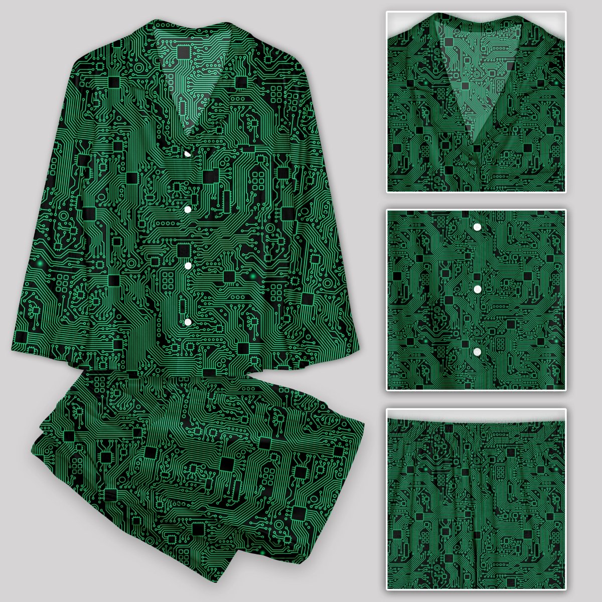 Computer Circuit Board Green Pajamas Set - Geeksoutfit