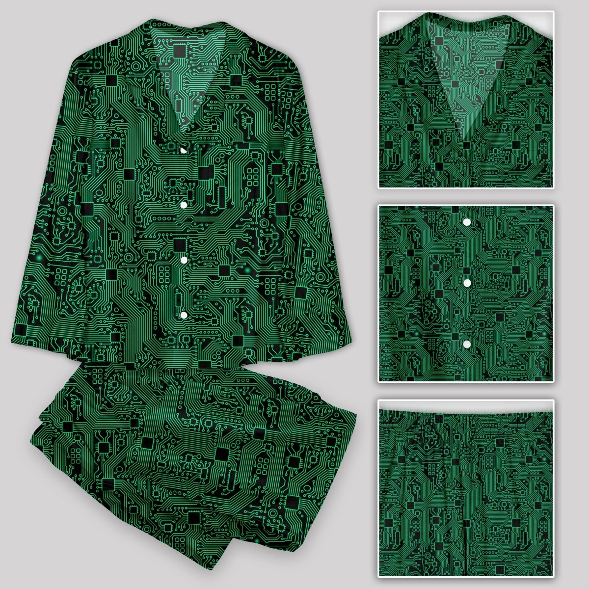 Computer Circuit Board Green Pajamas Set - Geeksoutfit