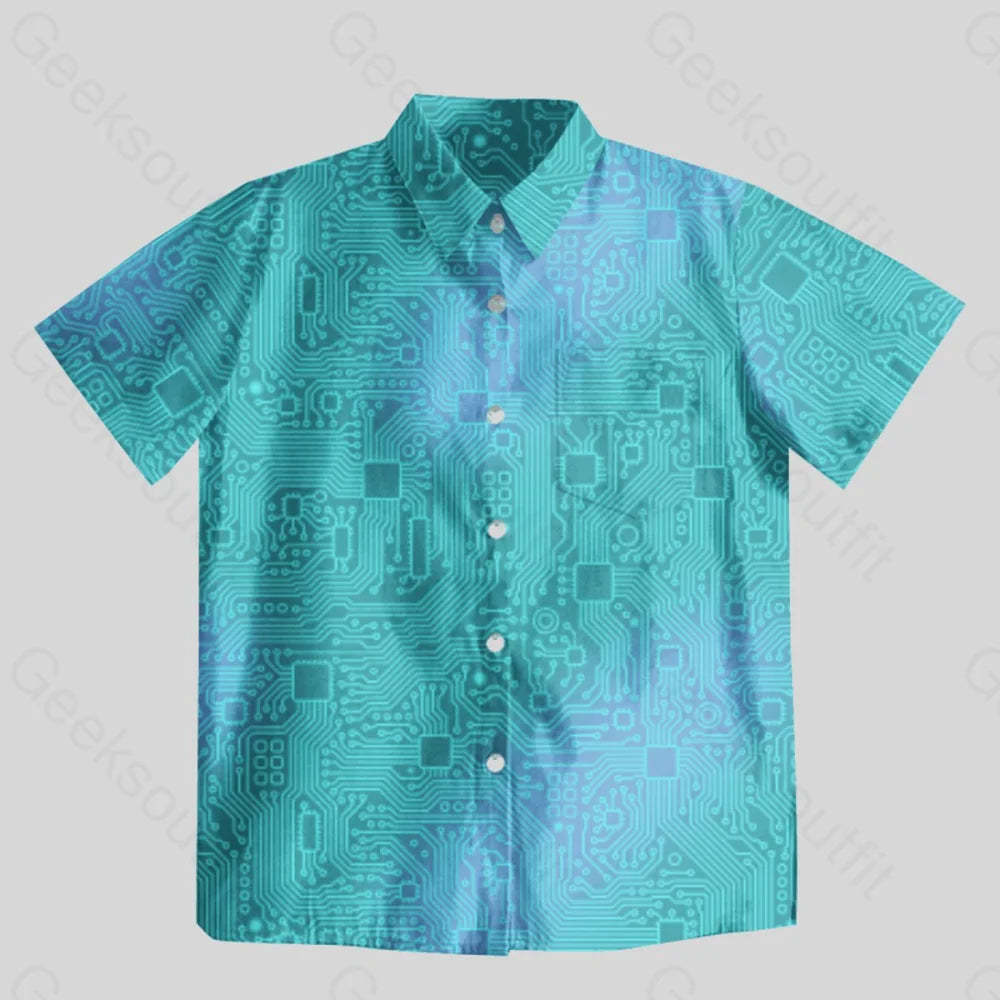 Computer Circuit Board Lake Green Button Up Pocket Shirt - Geeksoutfit