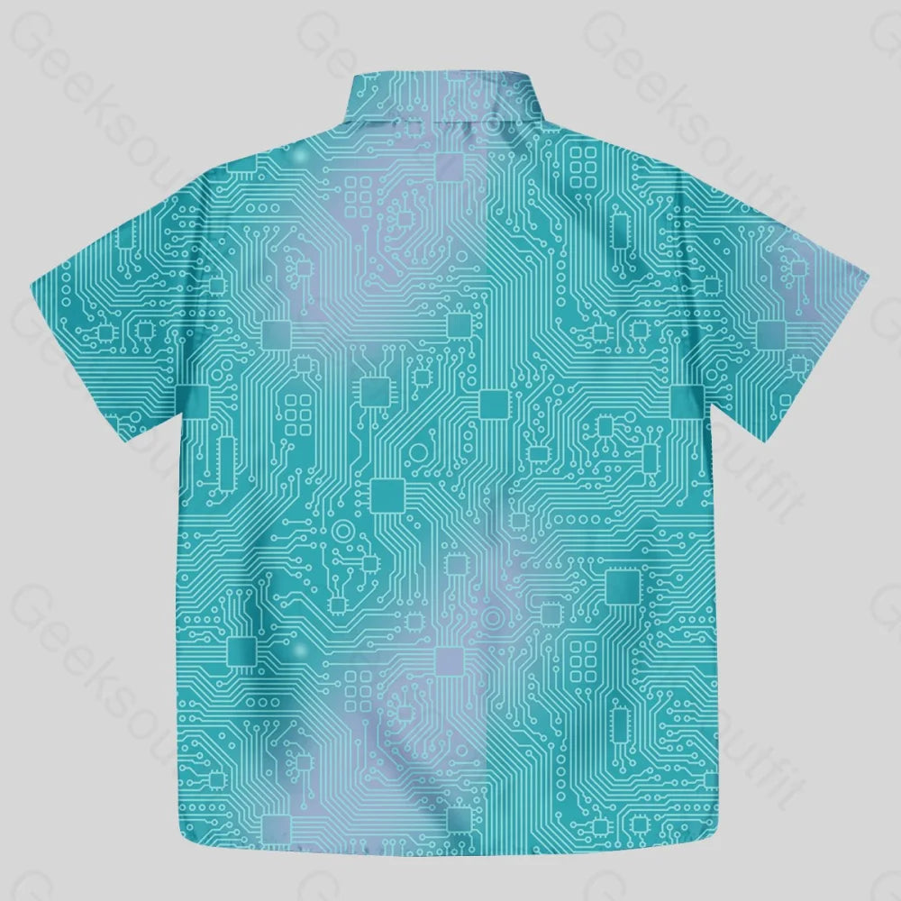 Computer Circuit Board Lake Green Button Up Pocket Shirt - Geeksoutfit