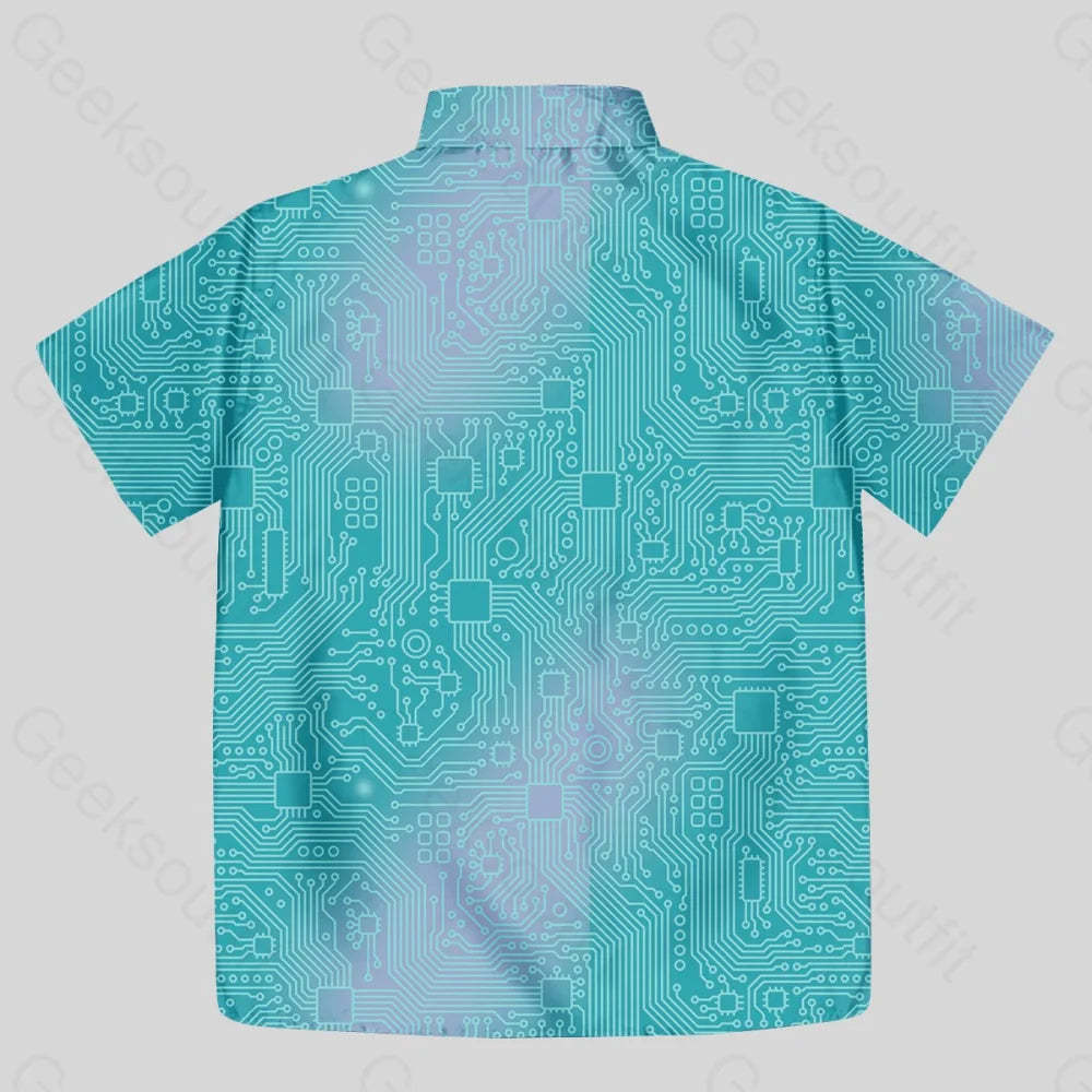 Computer Circuit Board Lake Green Button Up Pocket Shirt - Geeksoutfit