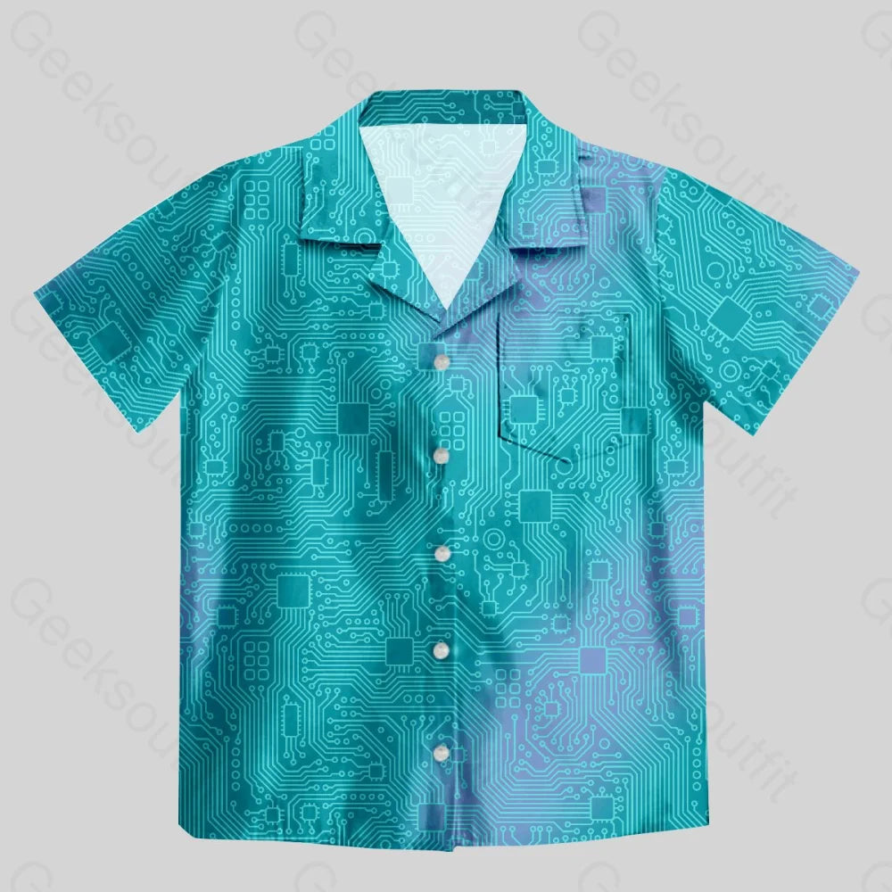Computer Circuit Board Lake Green Button Up Pocket Shirt - Geeksoutfit