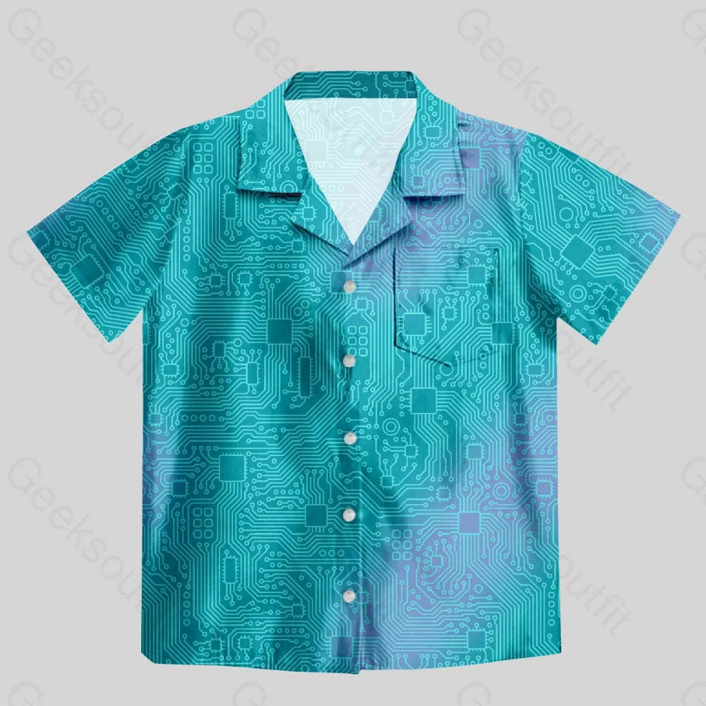 Computer Circuit Board Lake Green Button Up Pocket Shirt - Geeksoutfit