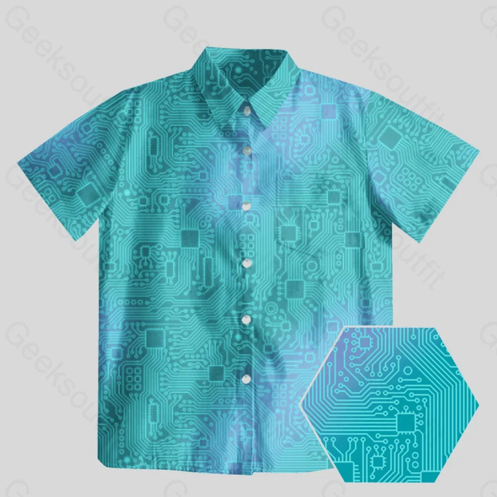 Computer Circuit Board Lake Green Button Up Pocket Shirt - Geeksoutfit