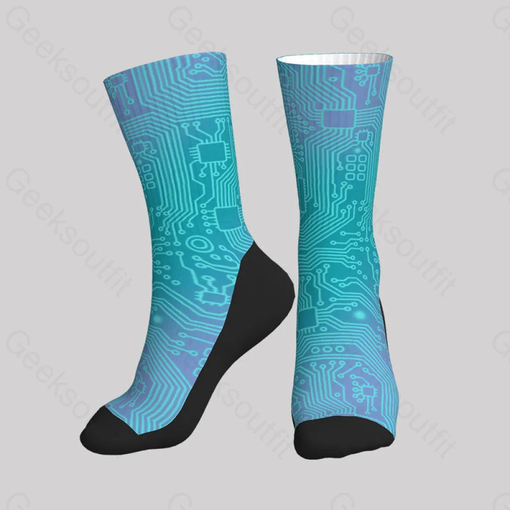 Computer Circuit Board Lake Green Men’s Socks